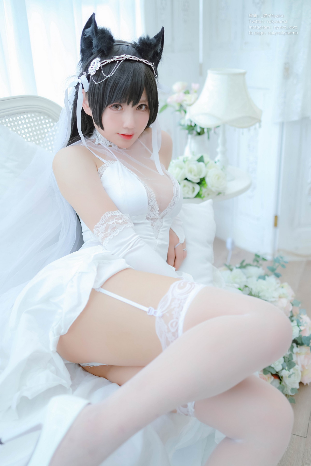 Xgyw.Net_网络美女Nyako喵子爱宕婚纱主题性感白色薄透婚纱配白色蕾丝袜秀美腿诱惑写真62P