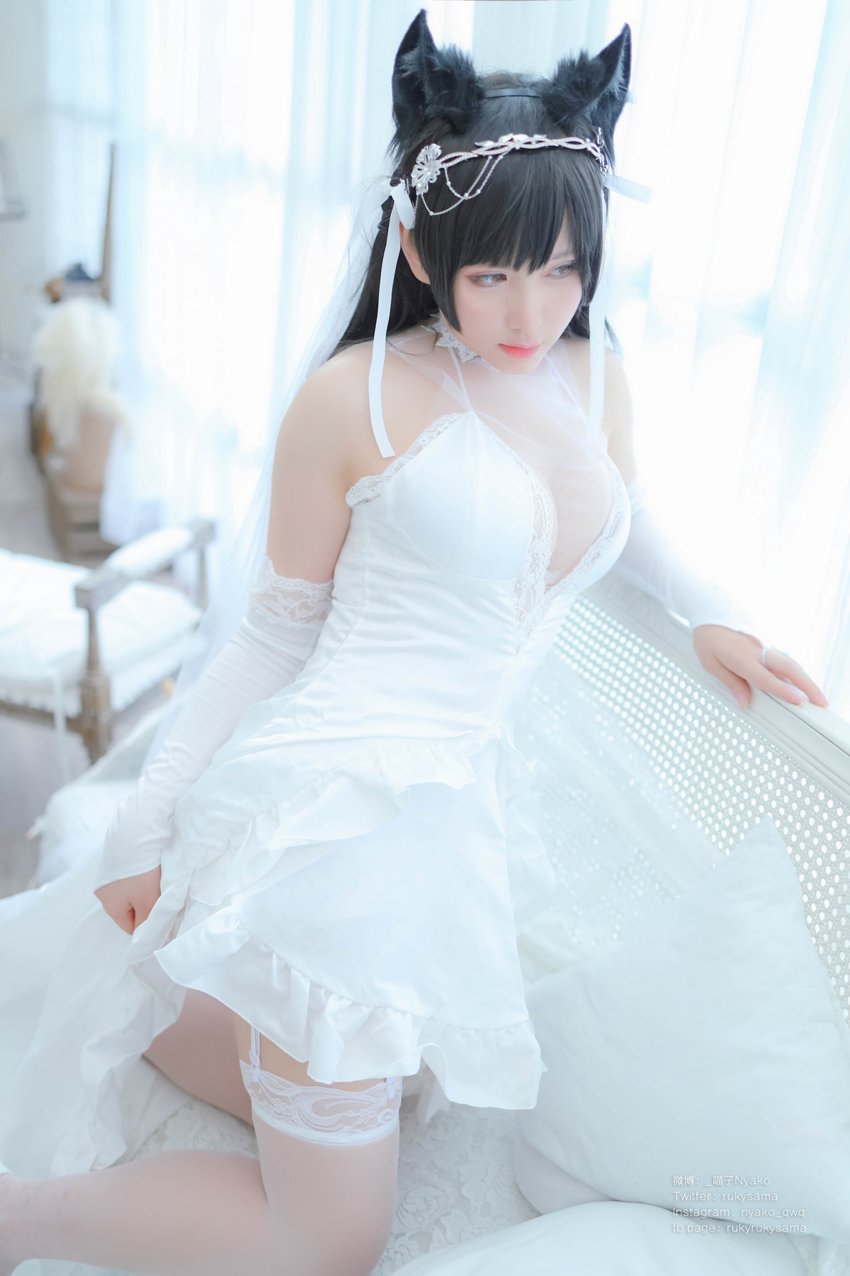 Xgyw.Net_网络美女Nyako喵子爱宕婚纱主题性感白色薄透婚纱配白色蕾丝袜秀美腿诱惑写真62P