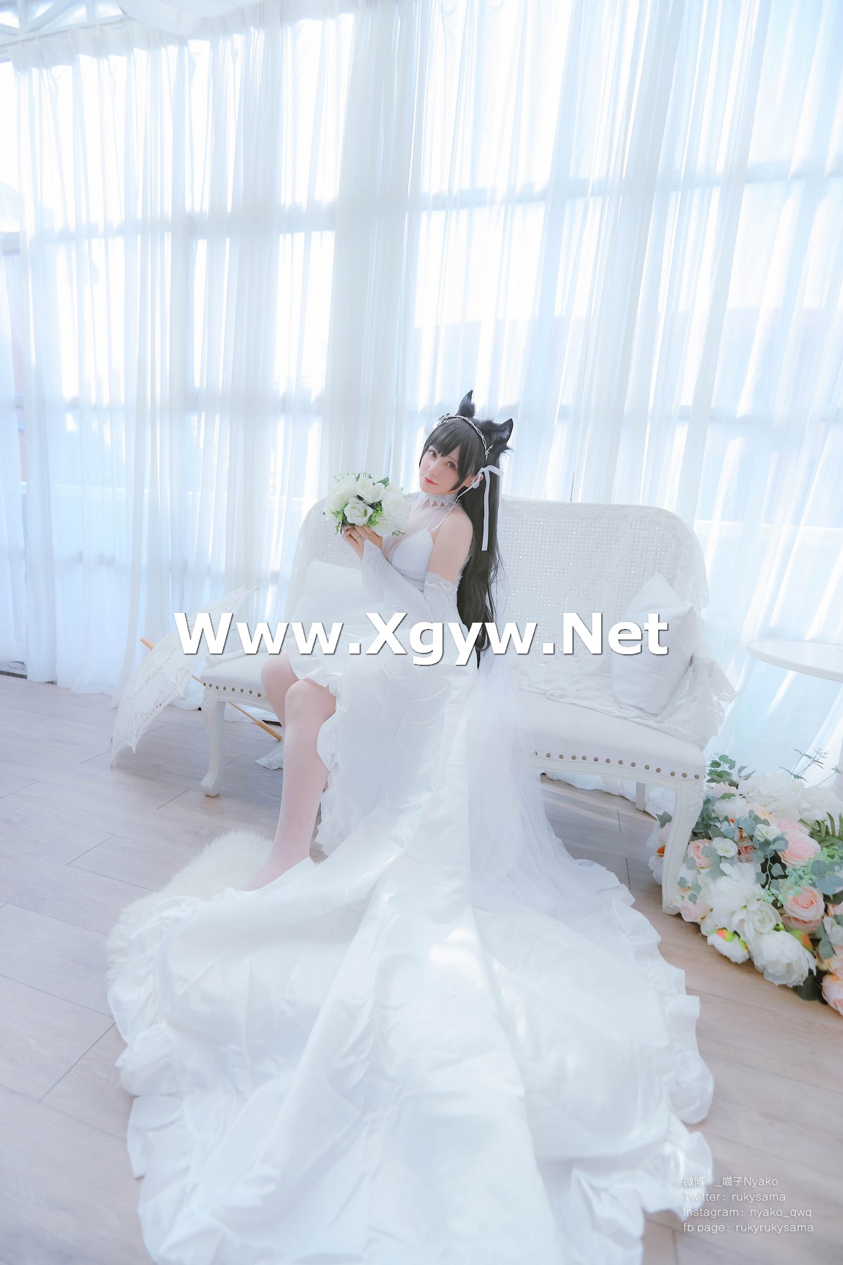 Xgyw.Net_网络美女Nyako喵子爱宕婚纱主题性感白色薄透婚纱配白色蕾丝袜秀美腿诱惑写真62P