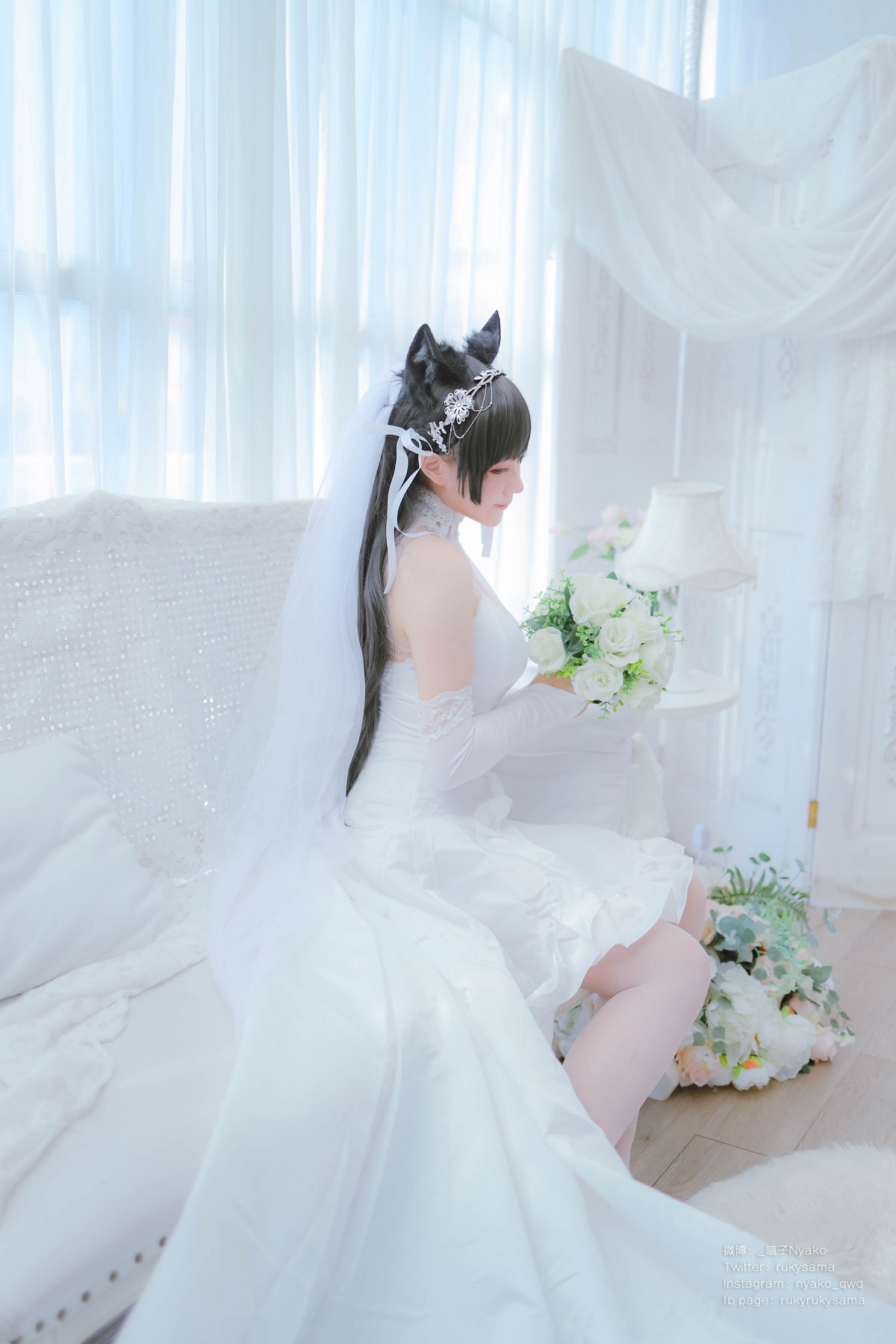 Xgyw.Net_网络美女Nyako喵子爱宕婚纱主题性感白色薄透婚纱配白色蕾丝袜秀美腿诱惑写真62P