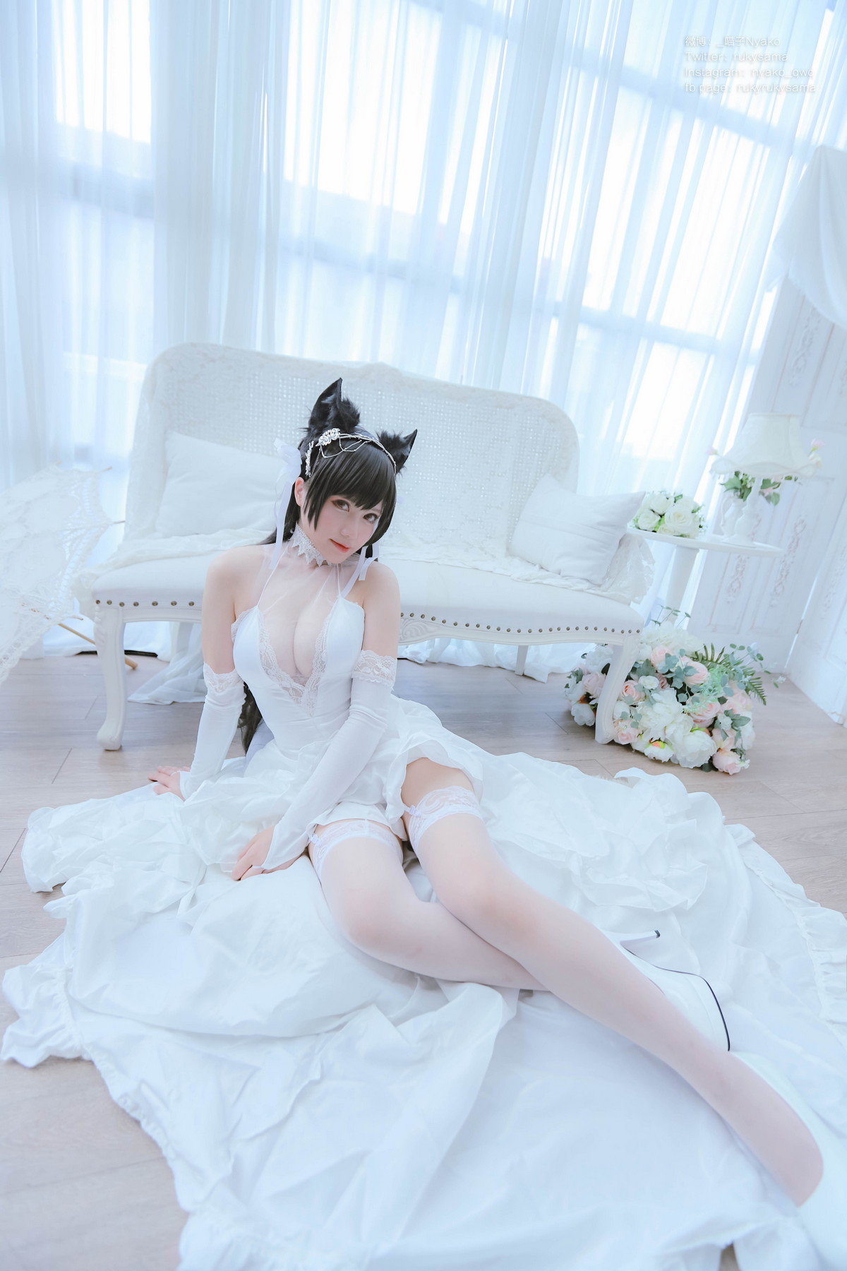 Xgyw.Net_网络美女Nyako喵子爱宕婚纱主题性感白色薄透婚纱配白色蕾丝袜秀美腿诱惑写真62P