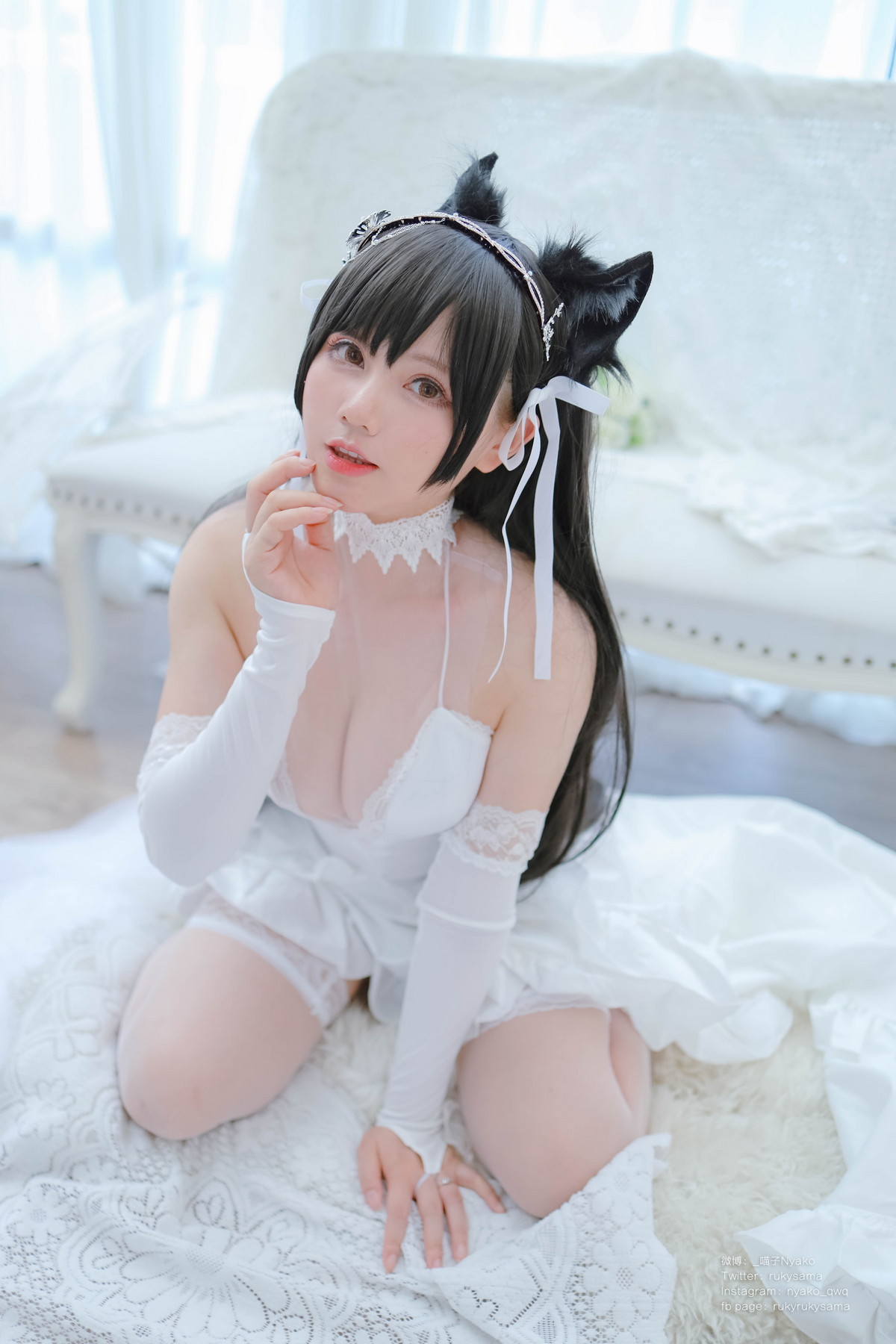 Xgyw.Net_网络美女Nyako喵子爱宕婚纱主题性感白色薄透婚纱配白色蕾丝袜秀美腿诱惑写真62P