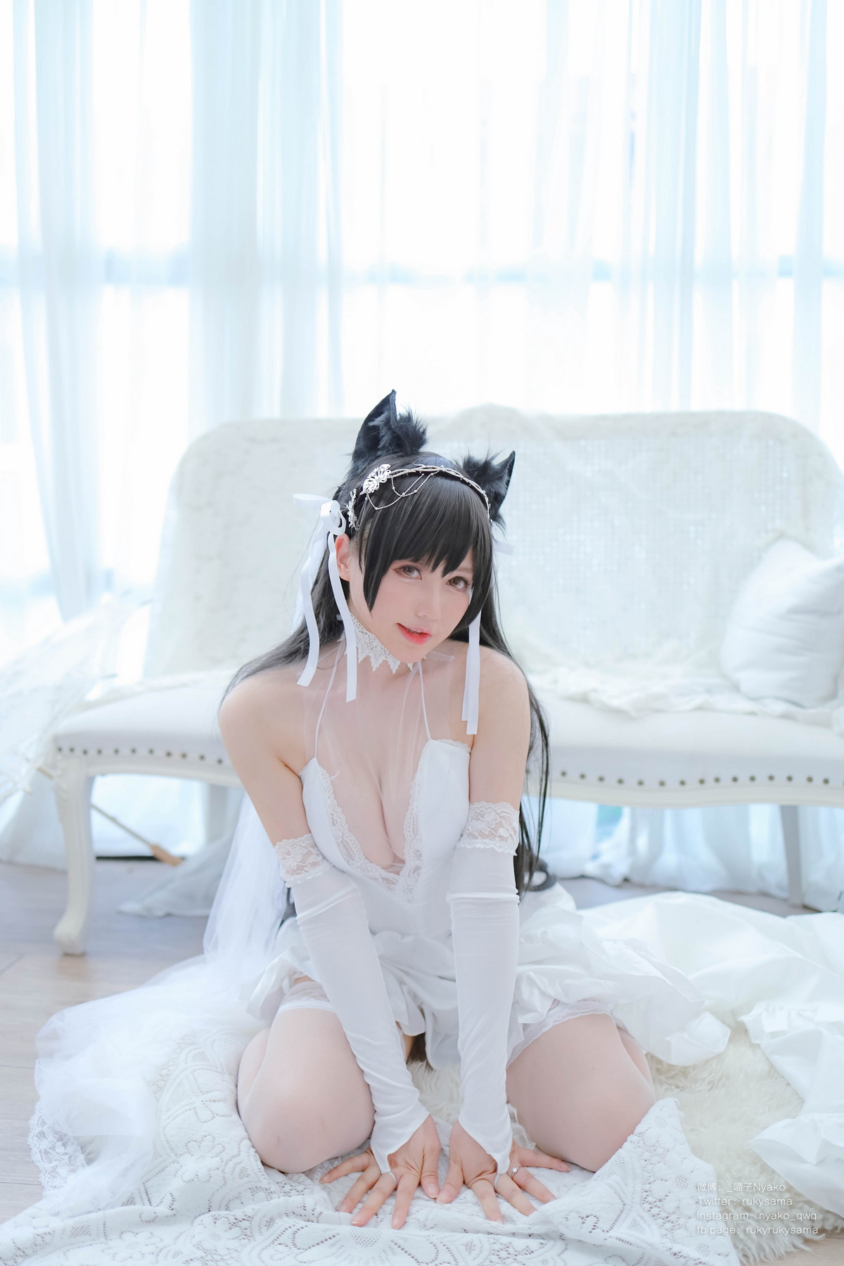 Xgyw.Net_网络美女Nyako喵子爱宕婚纱主题性感白色薄透婚纱配白色蕾丝袜秀美腿诱惑写真62P