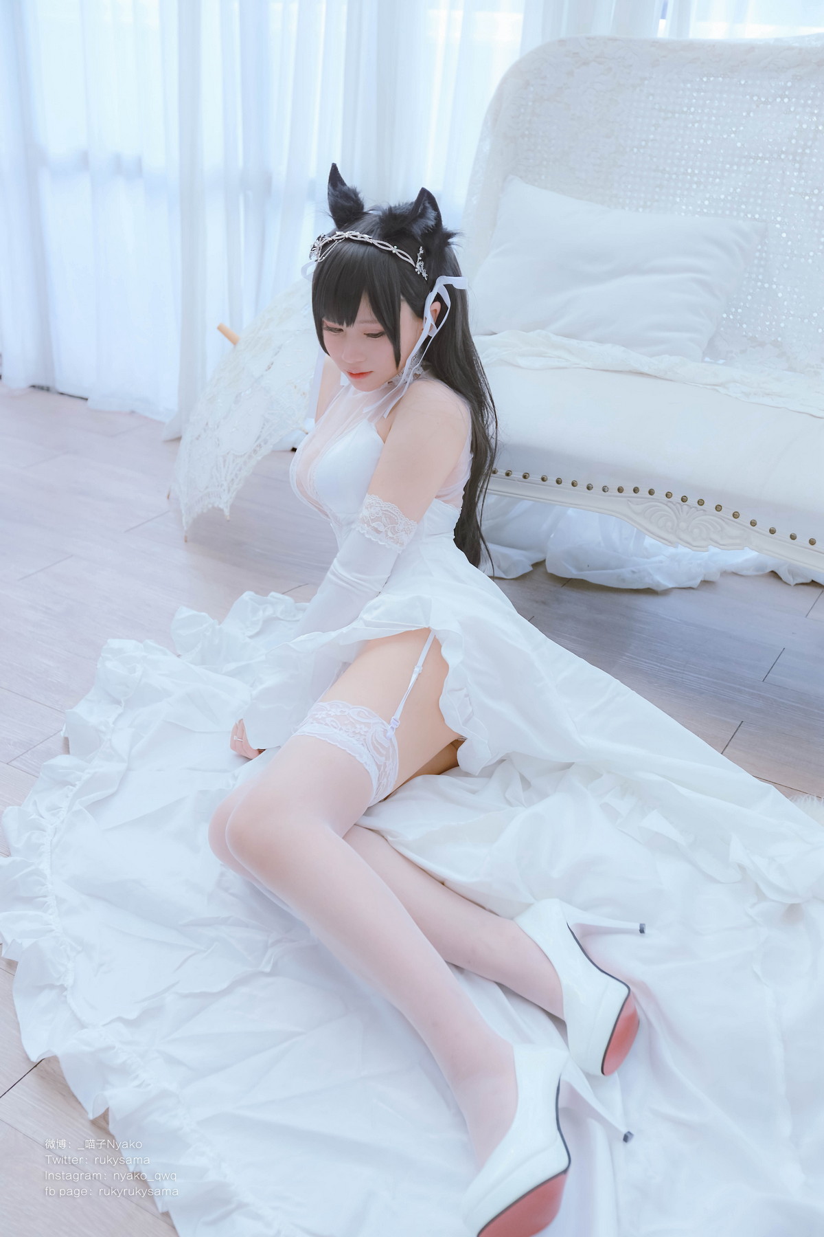 Xgyw.Net_网络美女Nyako喵子爱宕婚纱主题性感白色薄透婚纱配白色蕾丝袜秀美腿诱惑写真62P