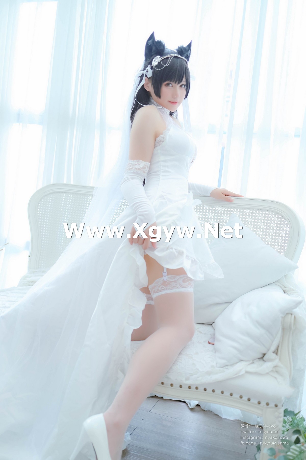 Xgyw.Net_网络美女Nyako喵子爱宕婚纱主题性感白色薄透婚纱配白色蕾丝袜秀美腿诱惑写真62P