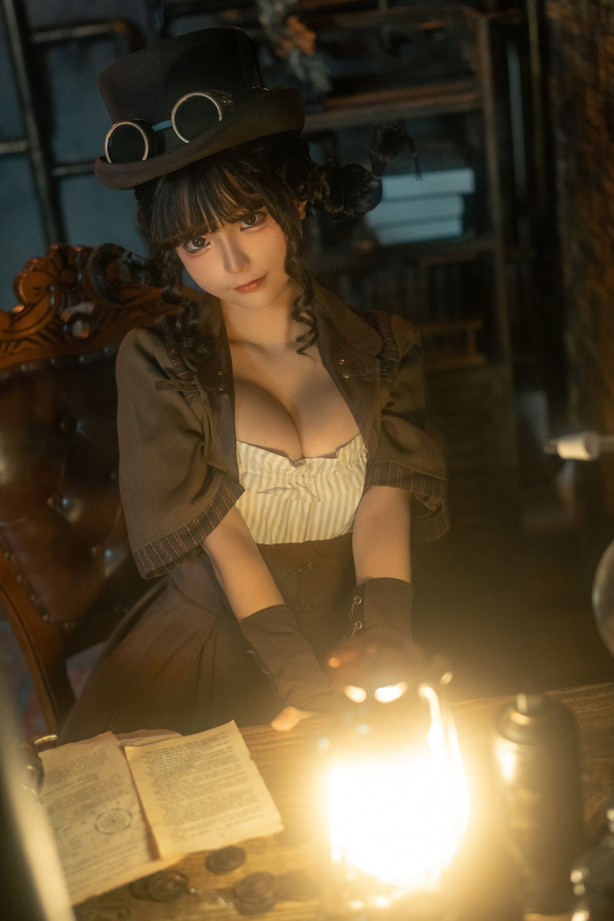 Xgyw.Net_Coser妹子女主K恶魔主题性感黑色薄透连体内衣配黑丝吊袜秀豪乳翘臀诱惑写真43P