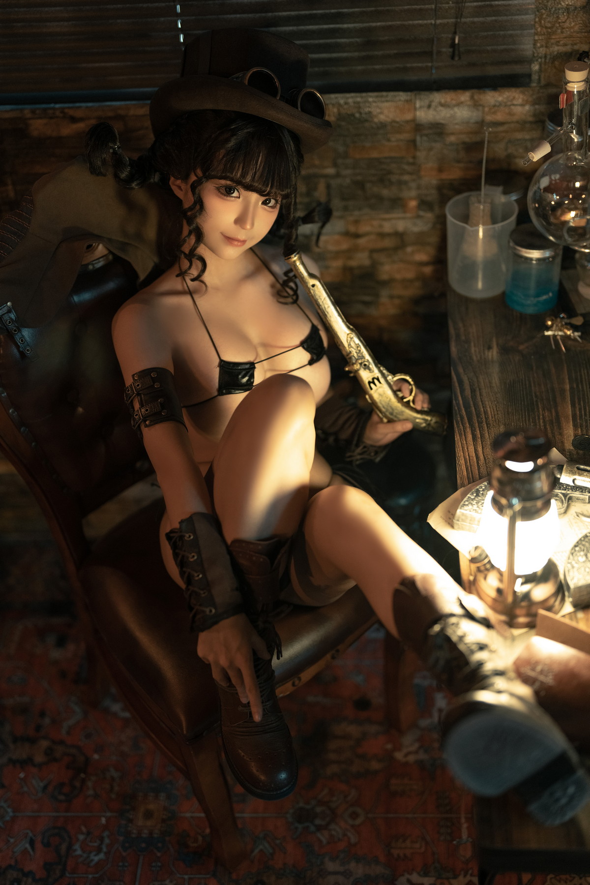 Xgyw.Net_Coser妹子女主K恶魔主题性感黑色薄透连体内衣配黑丝吊袜秀豪乳翘臀诱惑写真43P