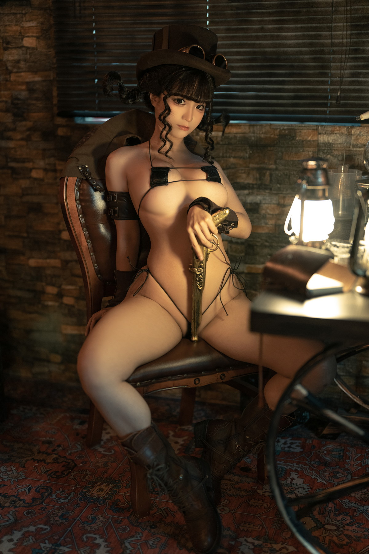 Xgyw.Net_Coser妹子女主K恶魔主题性感黑色薄透连体内衣配黑丝吊袜秀豪乳翘臀诱惑写真43P