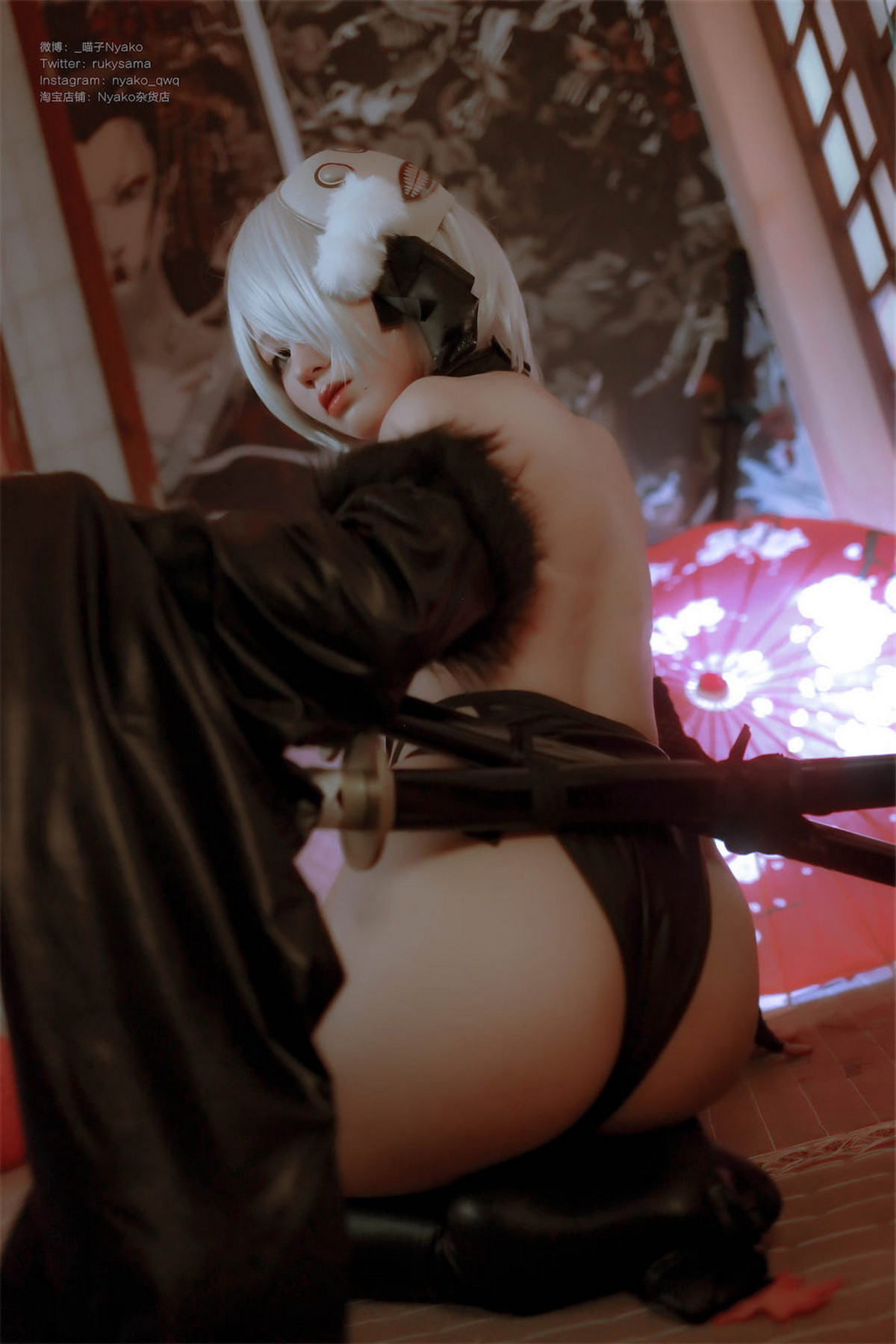 Xgyw.Net_网络美女Nyako喵子2b同人旗袍主题美女武士装扮性感黑色旗袍秀完美身材诱惑写真43P