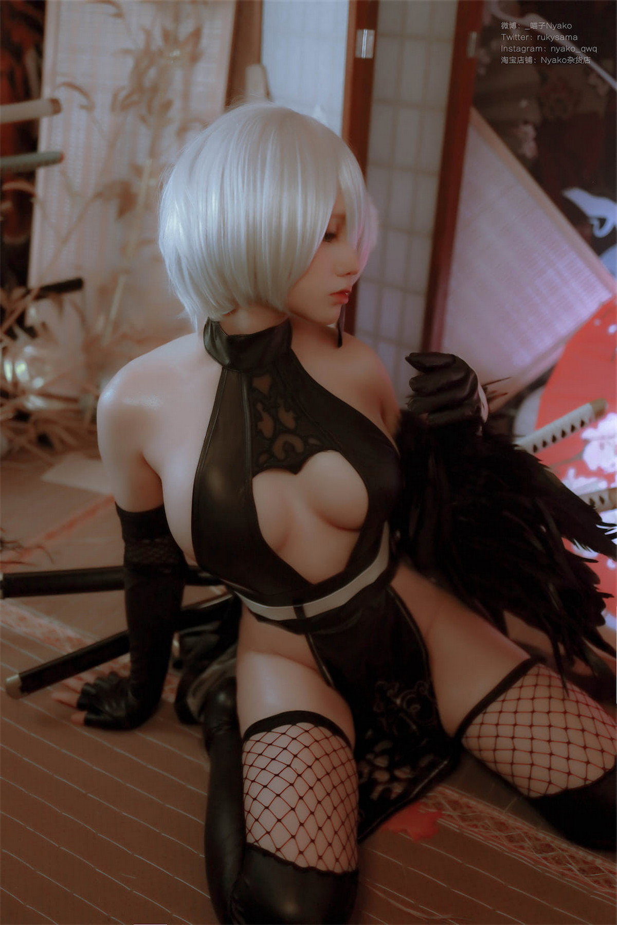 Xgyw.Net_网络美女Nyako喵子2b同人旗袍主题美女武士装扮性感黑色旗袍秀完美身材诱惑写真43P