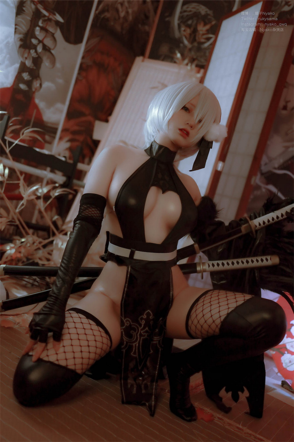 Xgyw.Net_网络美女Nyako喵子2b同人旗袍主题美女武士装扮性感黑色旗袍秀完美身材诱惑写真43P