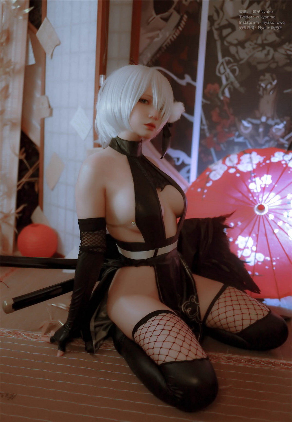 Xgyw.Net_网络美女Nyako喵子2b同人旗袍主题美女武士装扮性感黑色旗袍秀完美身材诱惑写真43P
