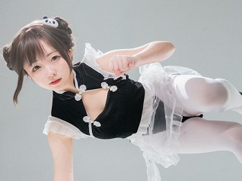 网络青春美女花铃高叉小熊猫主题私人性感黑色高叉贴身衣配白丝裤袜迷人骚扰写真85P