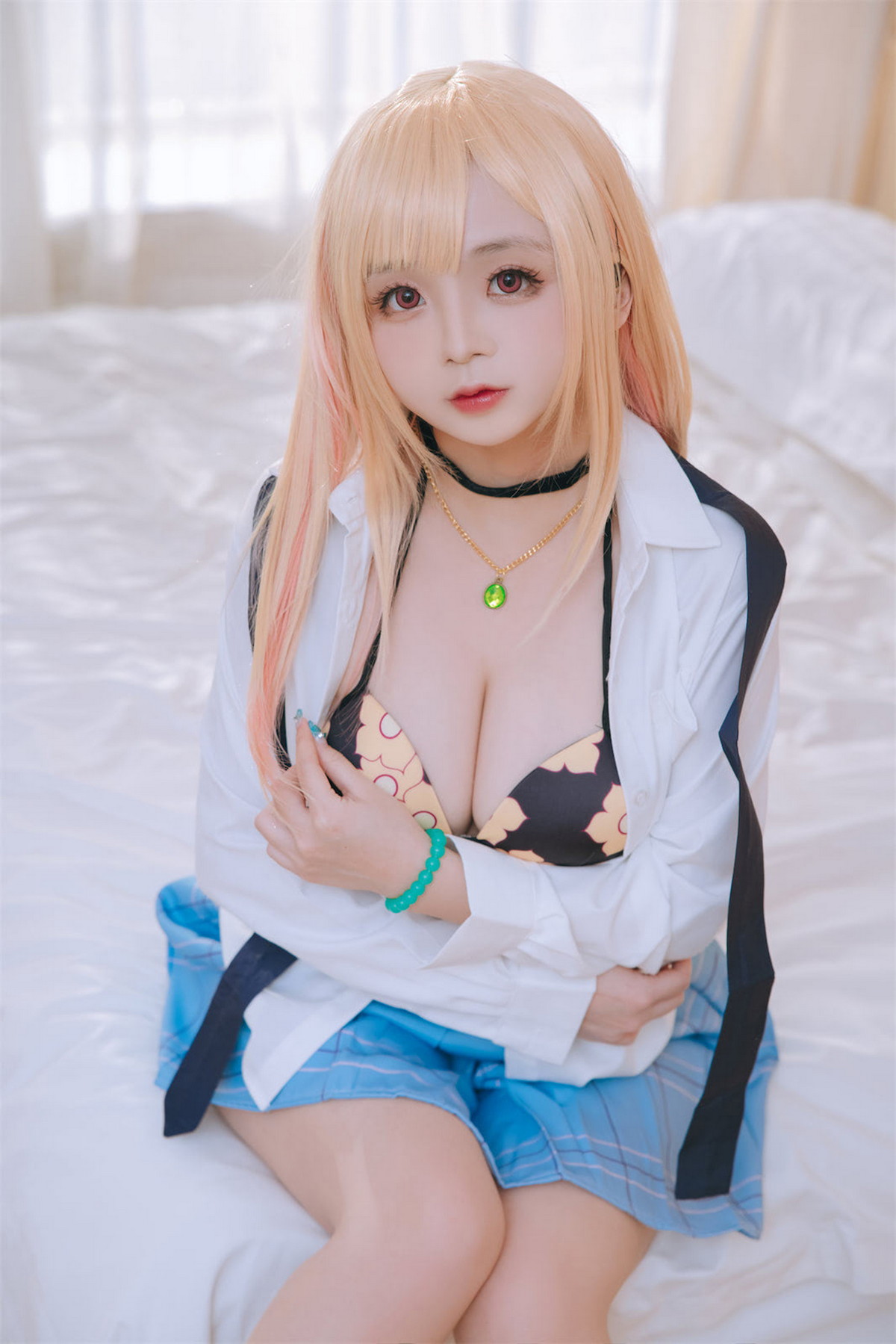 Xgyw.Net_Cosplay美女日奈娇喜多川海梦泳装主题性感白T配格子裙半脱露比基尼诱惑写真65P