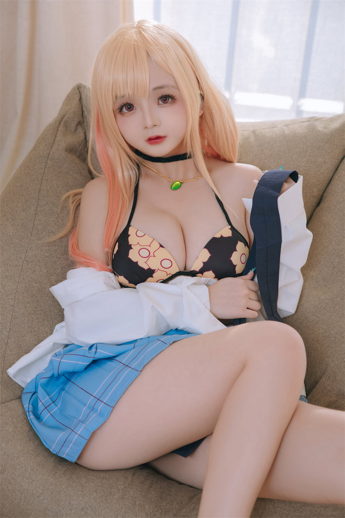 Xgyw.Net_Cosplay美女日奈娇喜多川海梦泳装主题性感白T配格子裙半脱露比基尼诱惑写真65P