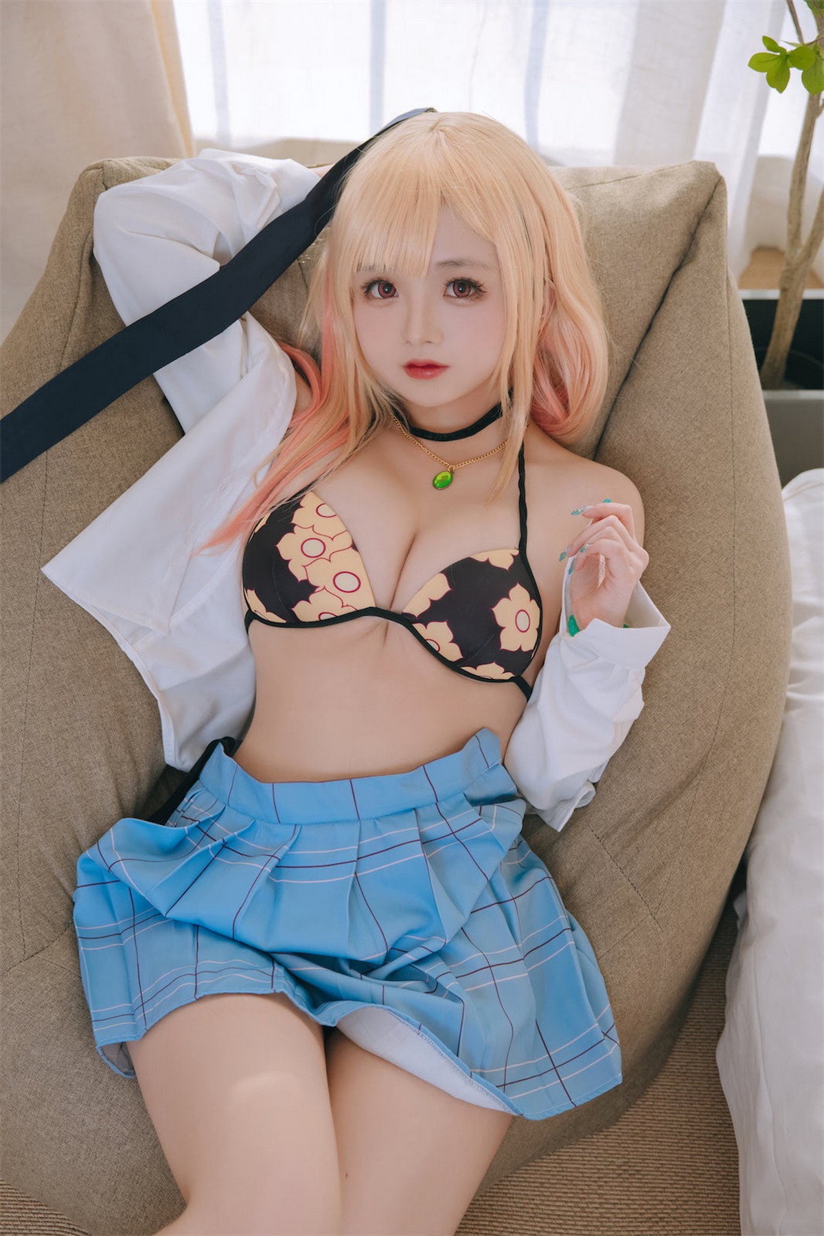 Xgyw.Net_Cosplay美女日奈娇喜多川海梦泳装主题性感白T配格子裙半脱露比基尼诱惑写真65P