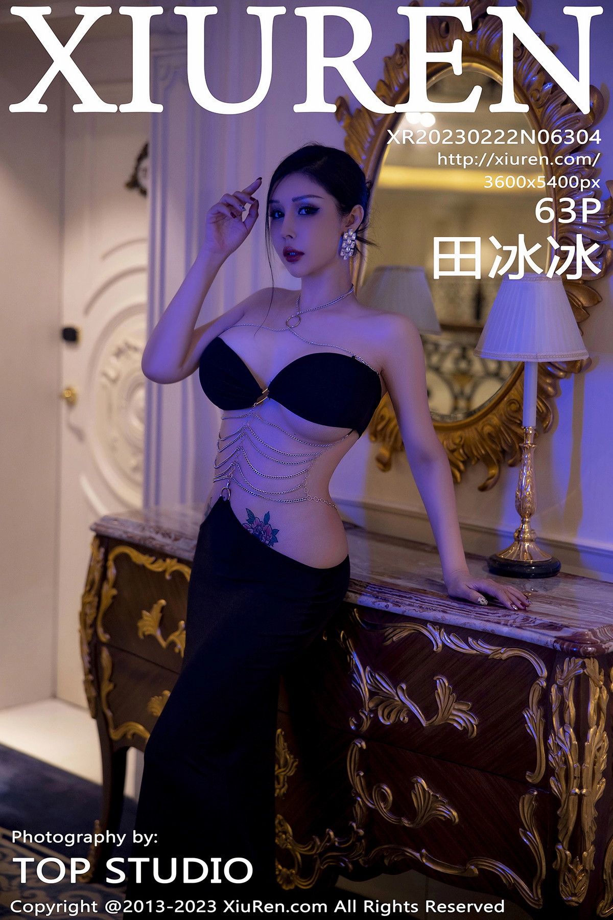 Xgyw.Net_XiuRen第6304期_模特田冰冰私房性感黑色情趣长裙低胸秀惹火身材撩人诱惑写真63P