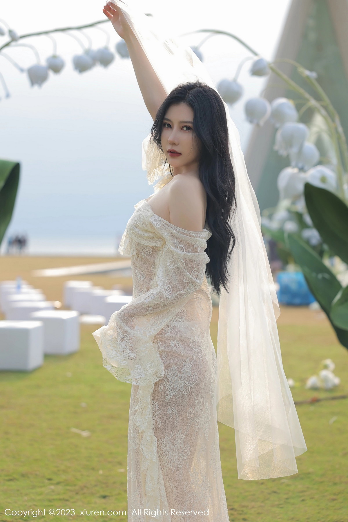 Xgyw.Net_XiuRen第6303期_模特尹甜甜海南旅拍性感白色蕾丝婚纱透视秀完美身材诱惑写真54P