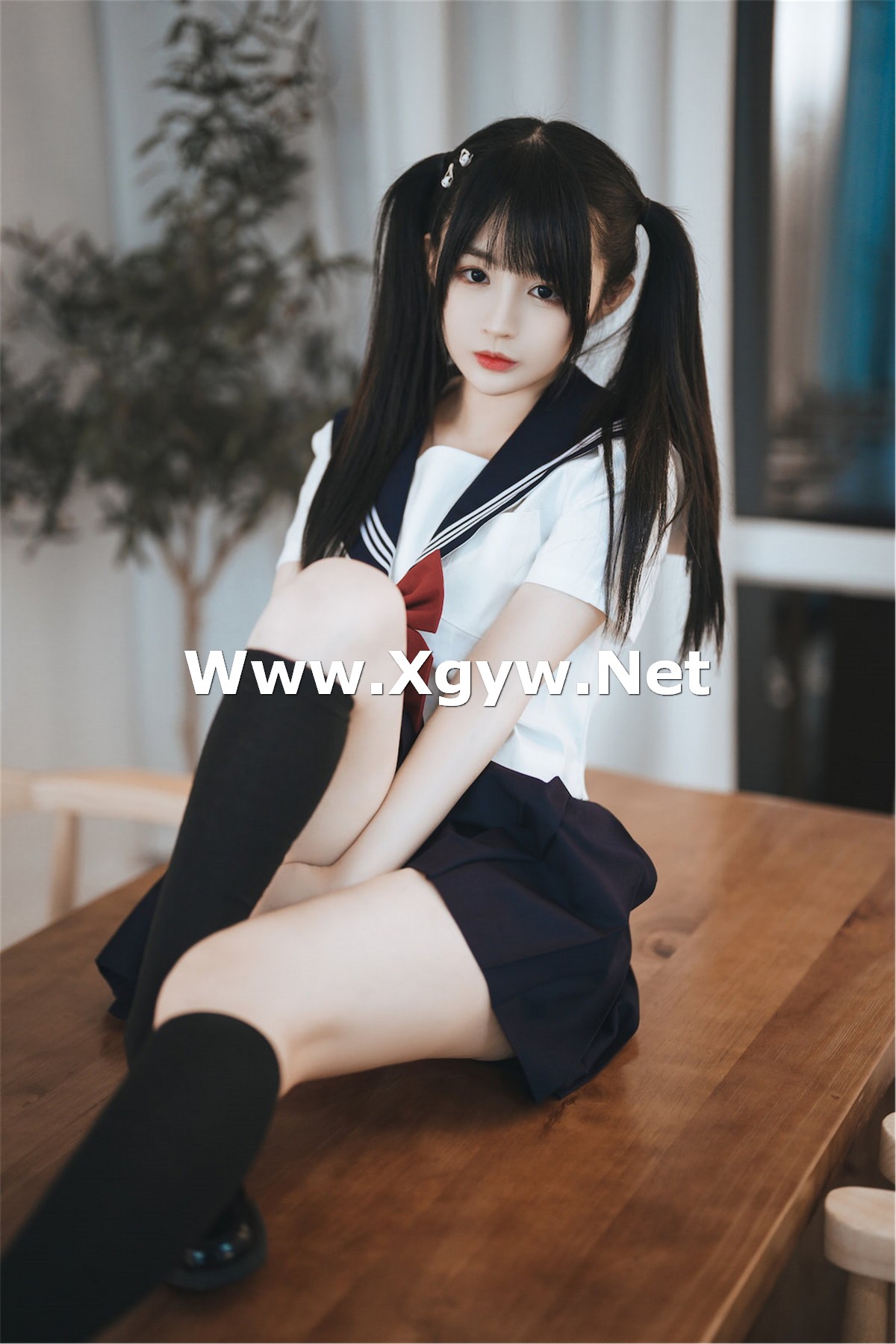 Xgyw.Net_网络美女桜井宁宁双马尾JK主题私房床上半脱性感学生制服露白色内衣诱惑写真65P