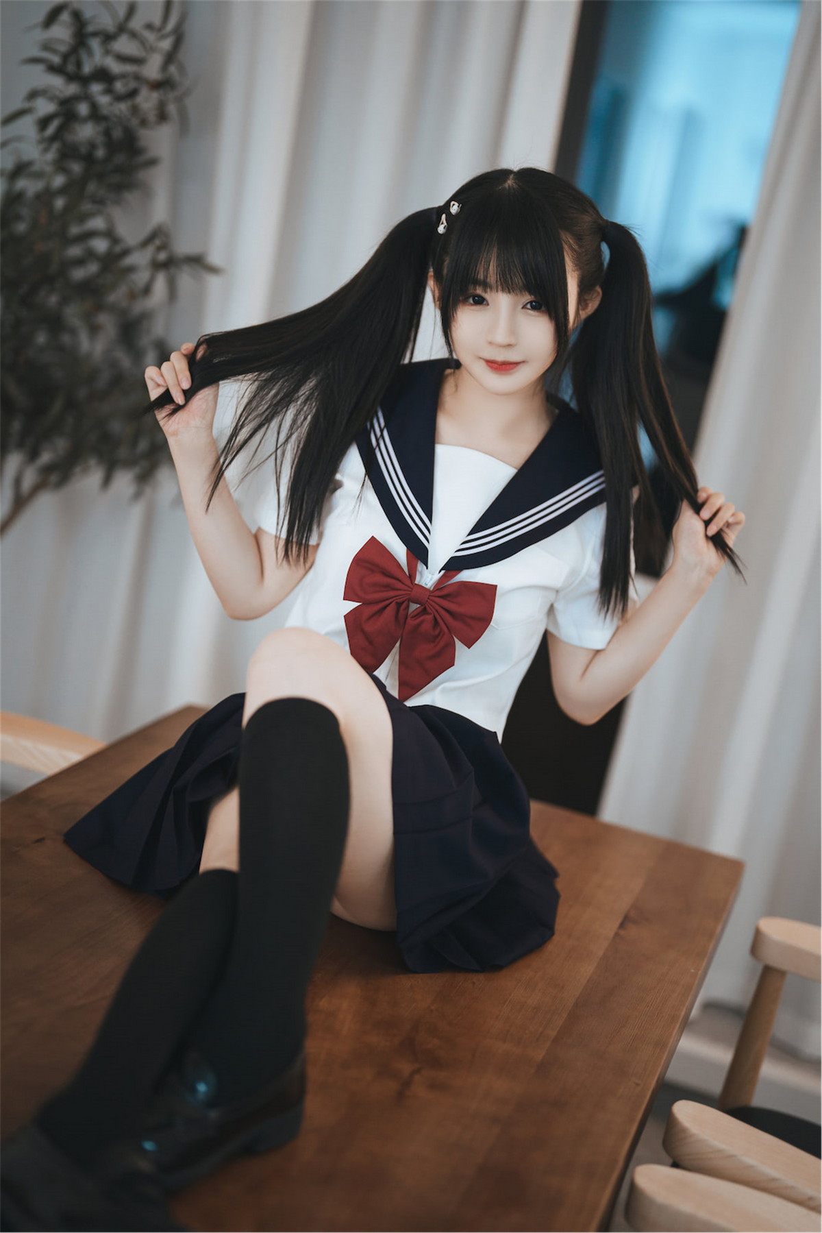 Xgyw.Net_网络美女桜井宁宁双马尾JK主题私房床上半脱性感学生制服露白色内衣诱惑写真65P
