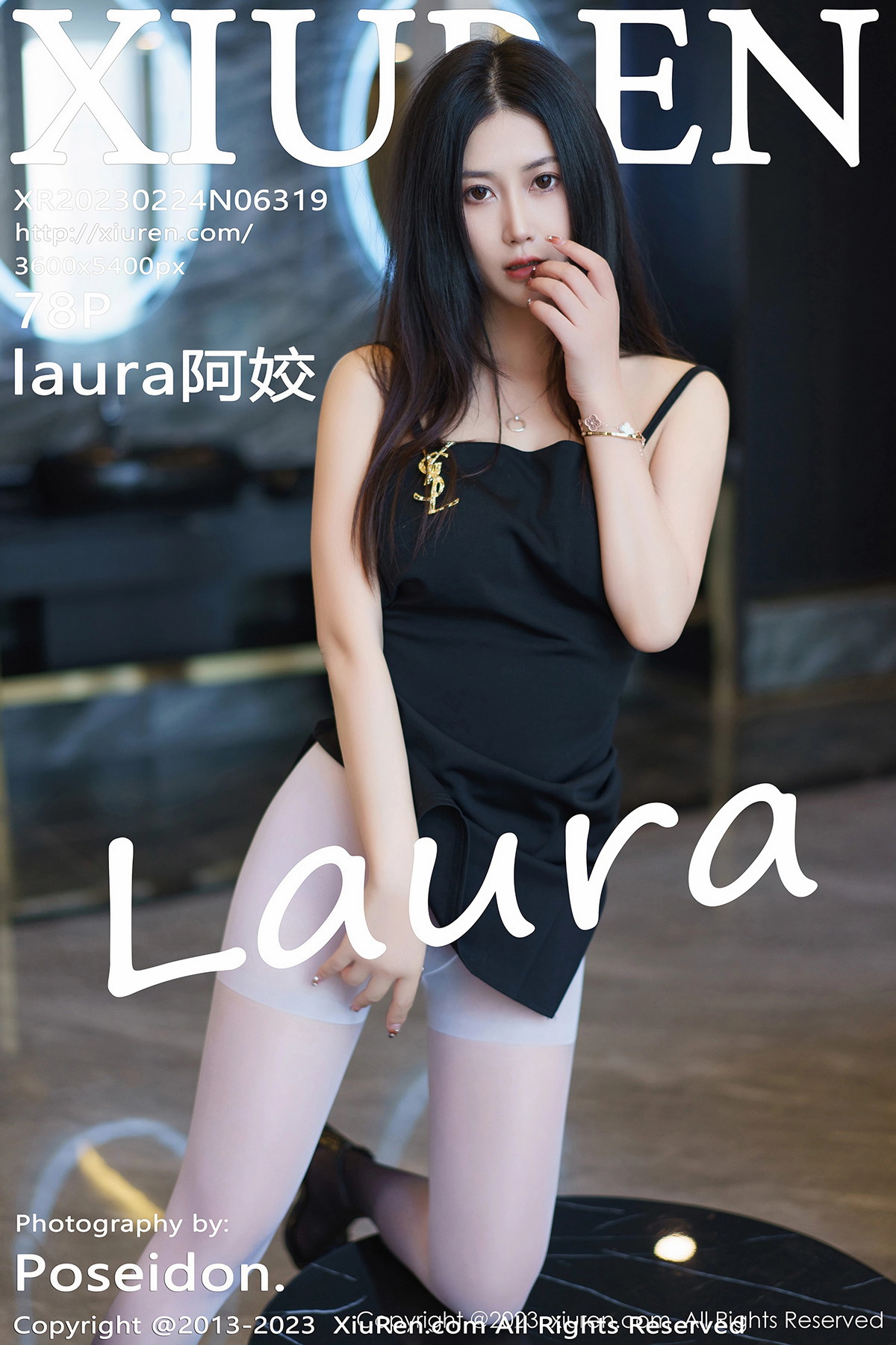 Xgyw.Net_XiuRen第6319期_模特laura阿姣黑色吊带连衣短裙配渐变丝袜秀完美身材诱惑写真78P