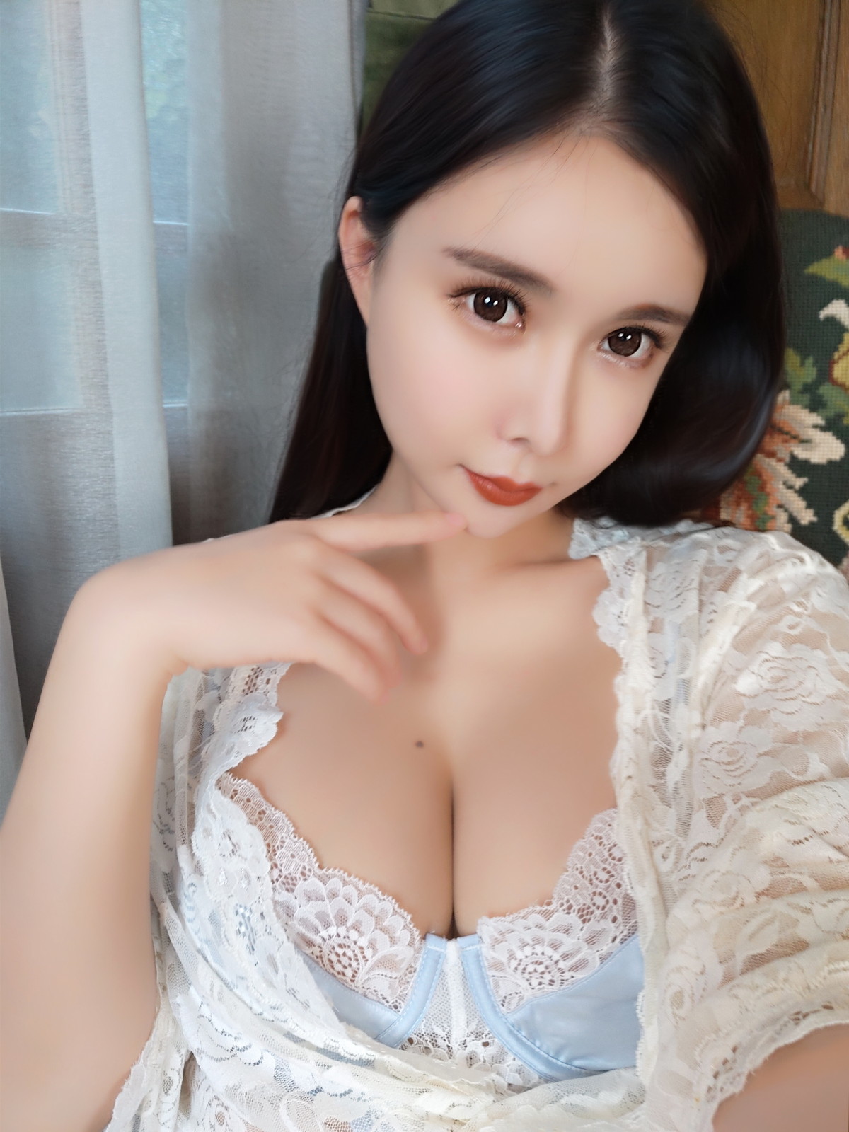 Xgyw.Net_动漫博主亚马逊鲶鱼独居太太主题性感蓝色蕾丝连体内衣秀豪乳翘臀诱惑写真95P