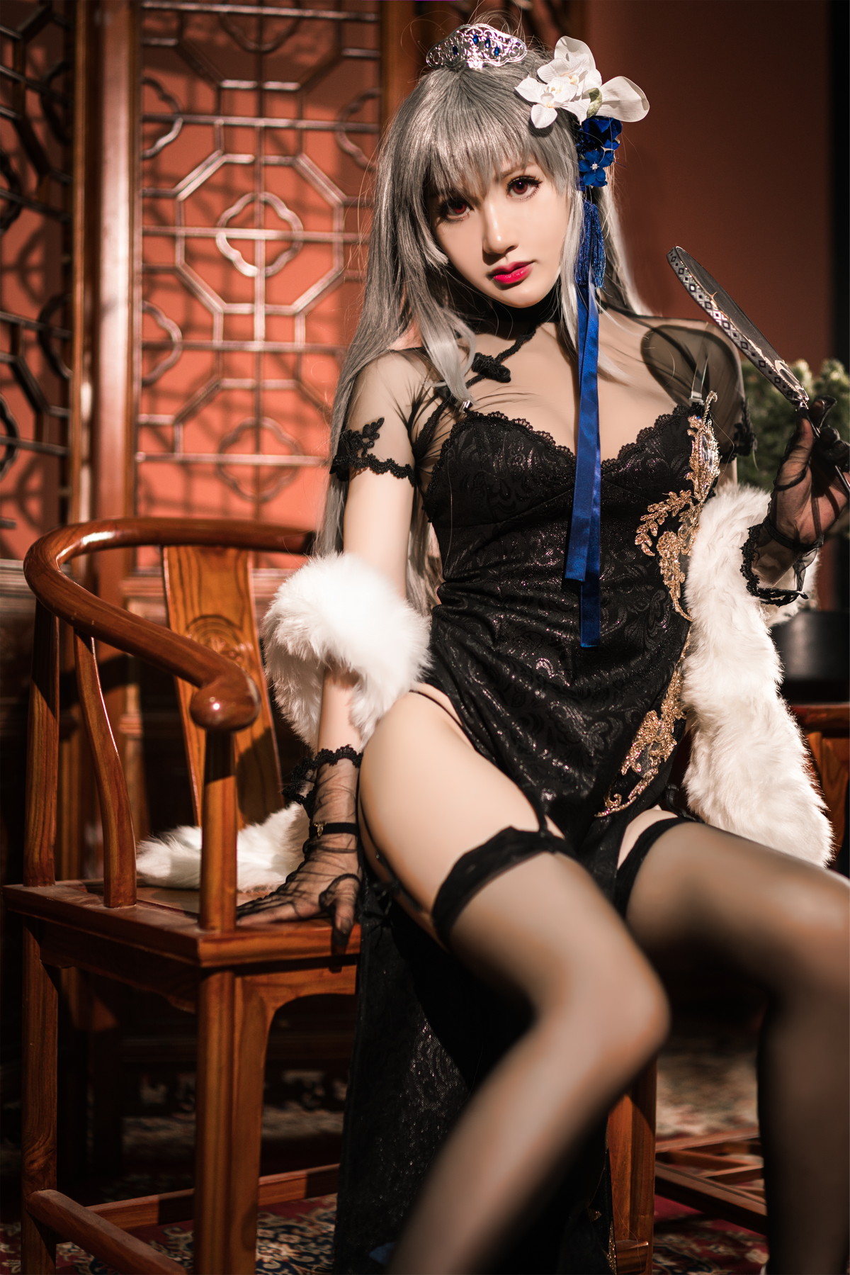 Xgyw.Net_网络美女木之本果花容主题性感蓝色旗袍装 白色情趣内衣秀惹火身材诱惑写真77P