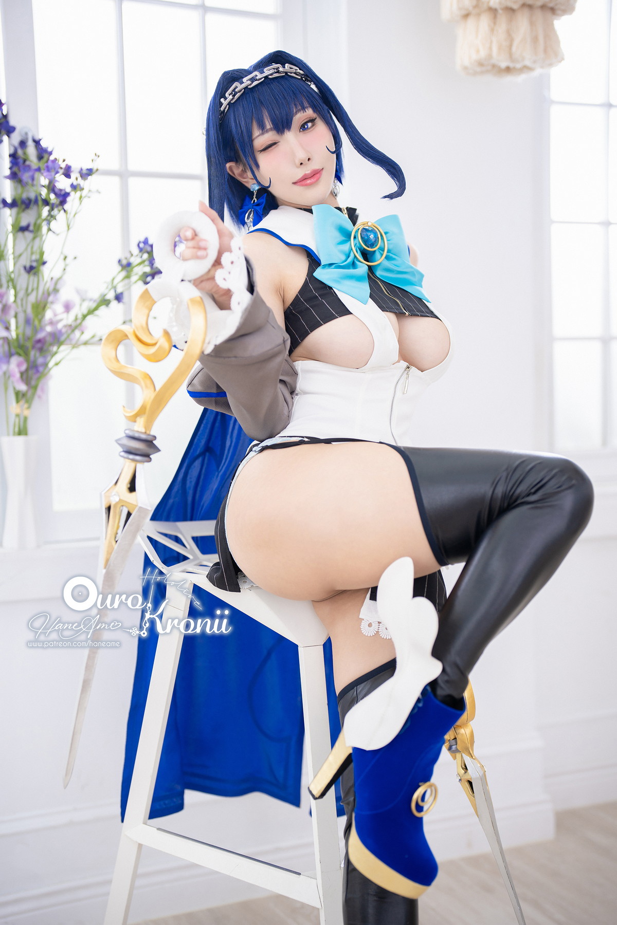 Xgyw.Net_Coser美女雨波_HaneAme-Hololive Kronii主题性感低胸服饰秀完美身材诱惑写真54P