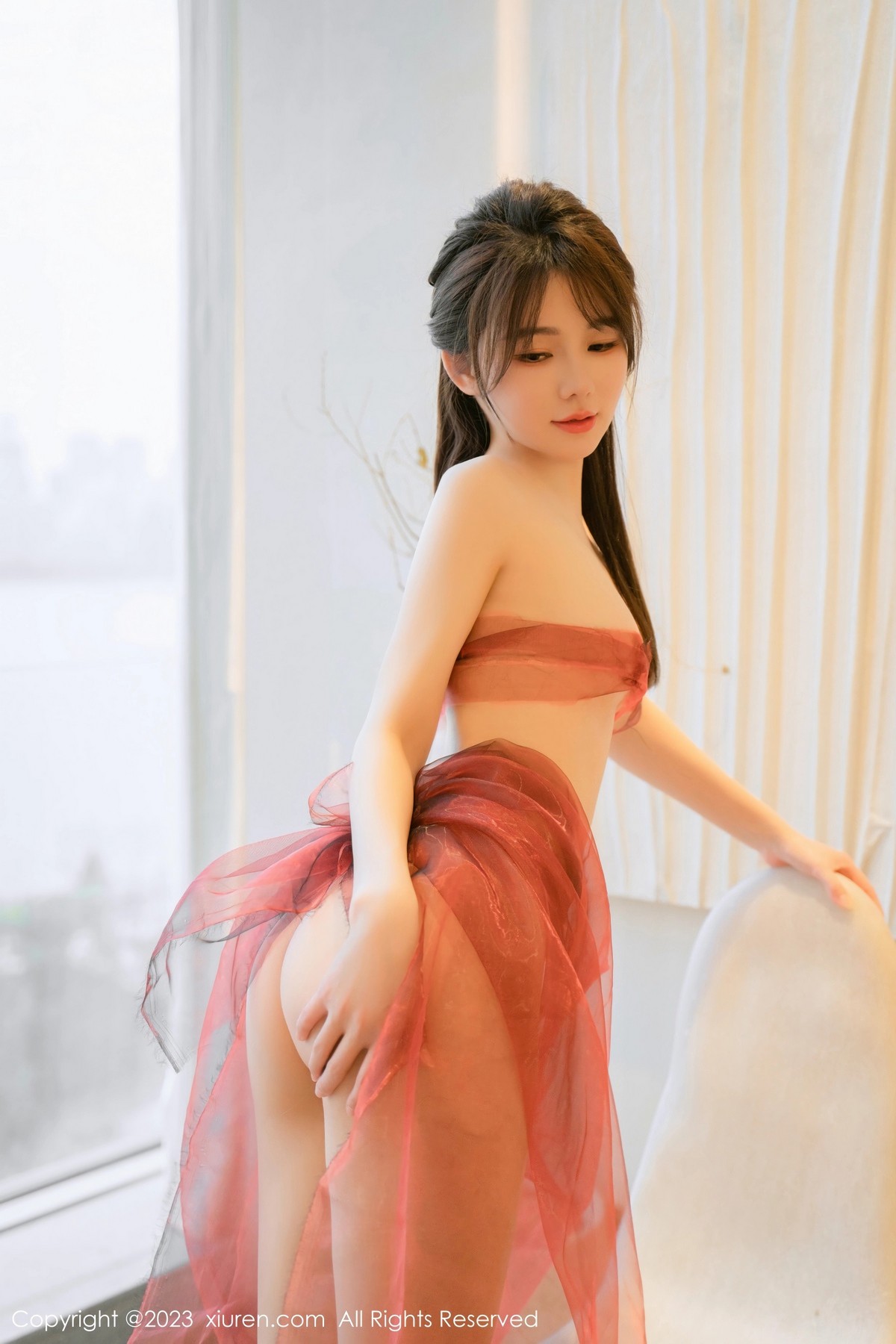Xgyw.Net_XiuRen第6348期_模特婠婠么私房性感红色轻透薄纱服饰秀绝美身材迷人诱惑写真68P