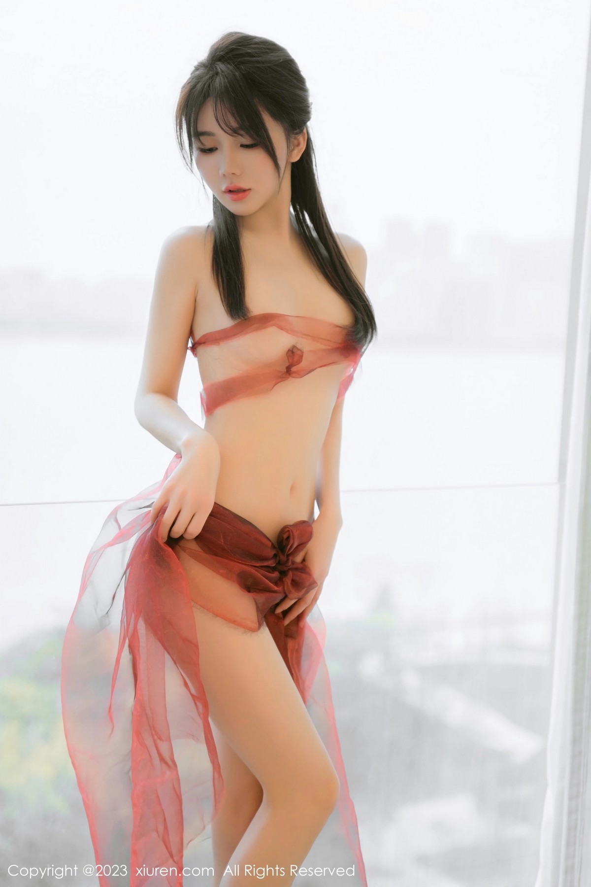 Xgyw.Net_XiuRen第6348期_模特婠婠么私房性感红色轻透薄纱服饰秀绝美身材迷人诱惑写真68P