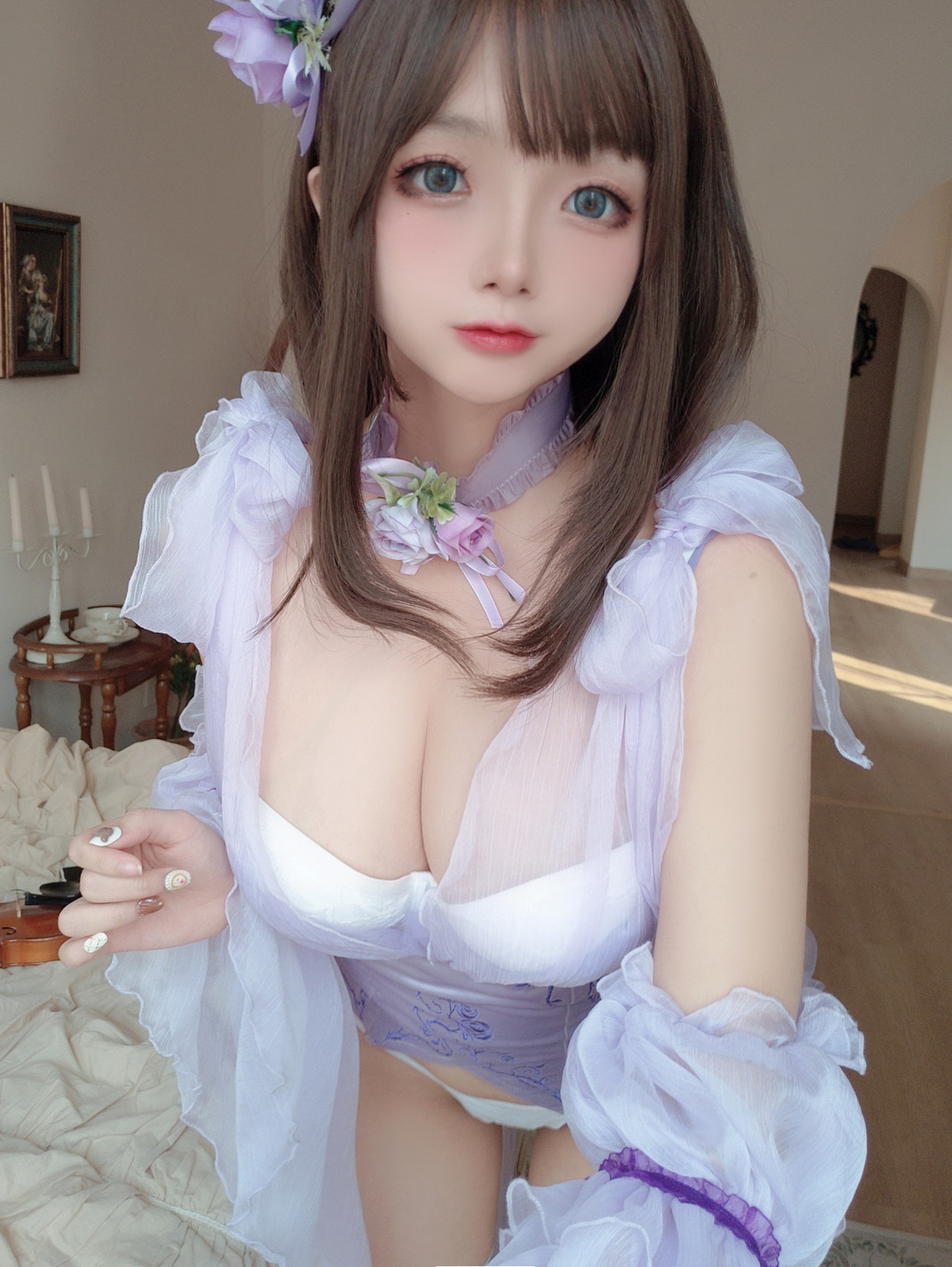 Xgyw.Net_Cosplay美女日奈娇睡美人自拍主题性感薄纱睡裙下白色内衣秀完美身材诱惑写真44P