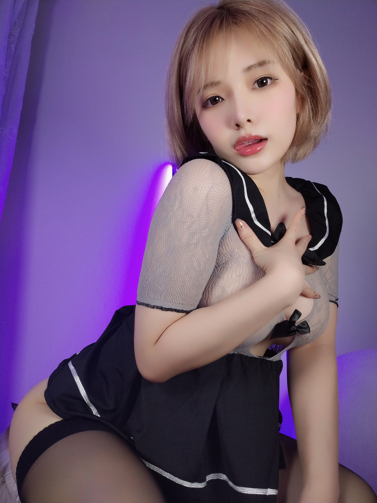Xgyw.Net_动漫博主雯妹不讲道理网纱JK主题私房性感缕空网纱连体衣配黑丝吊袜诱惑写真36P