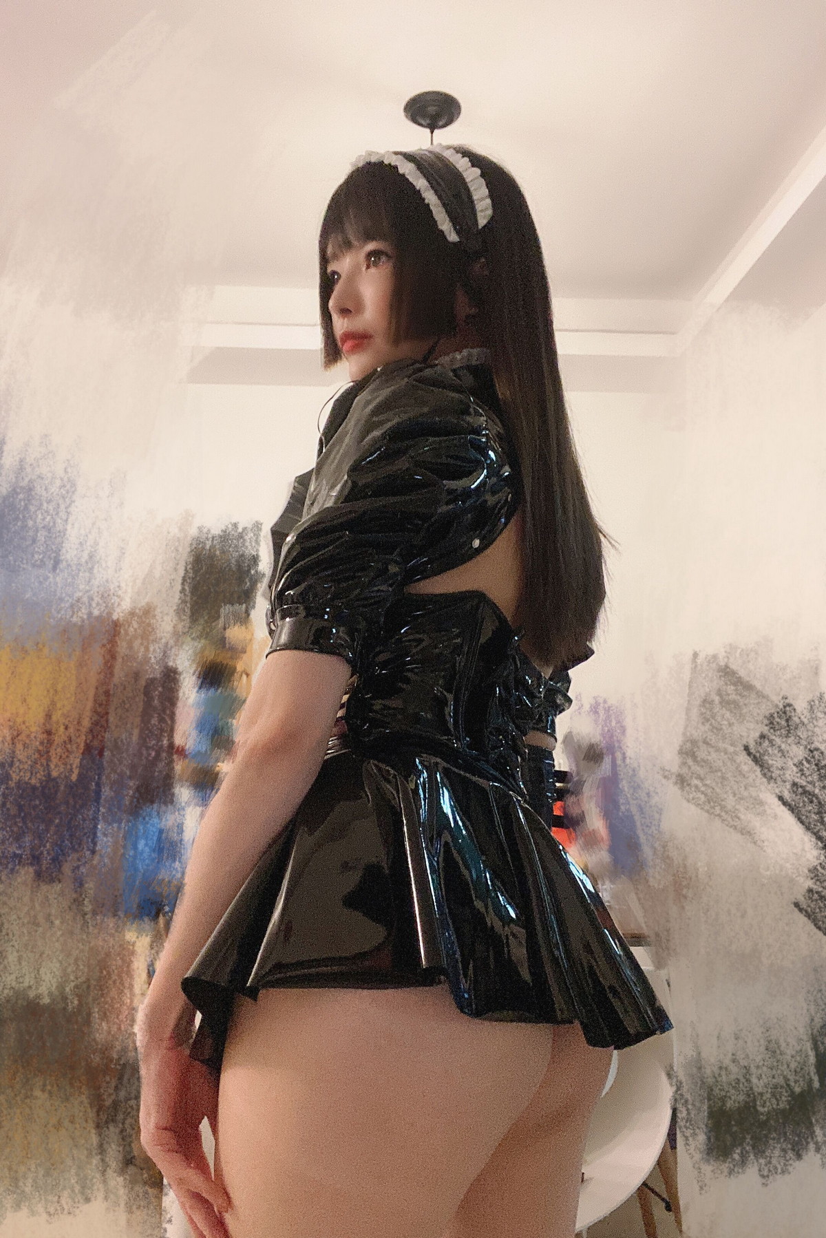 Xgyw.Net_嫩模秋和柯基(夏小秋)漆皮兔女仆主题黑色皮质服饰露三点式黑皮内衣诱惑写真78P