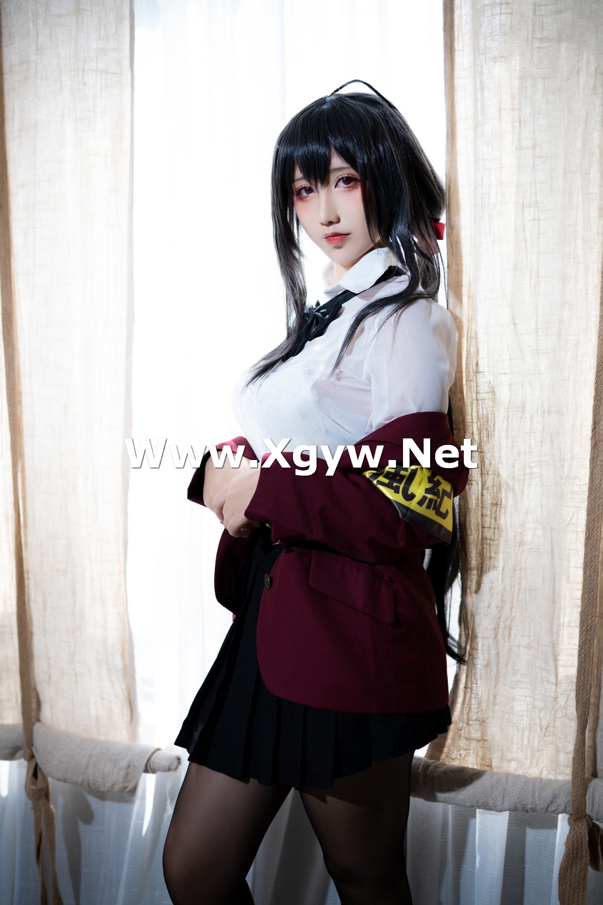 Xgyw.Net_动漫博主九曲Jean大凤风纪委员主题脱制服露性感白T配超薄黑丝秀翘臀诱惑写真35P