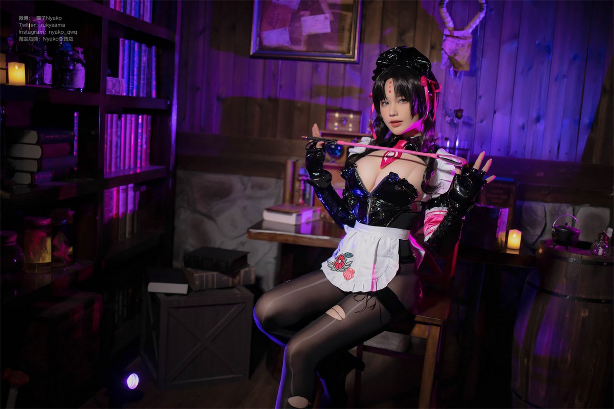Xgyw.Net_网络美女Nyako喵子杀生院女仆主题性感黑色皮质女仆装配破烂黑丝撩人诱惑写真40P
