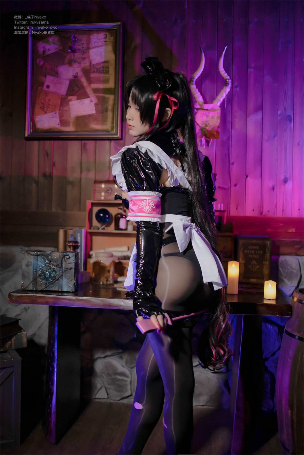 Xgyw.Net_网络美女Nyako喵子杀生院女仆主题性感黑色皮质女仆装配破烂黑丝撩人诱惑写真40P