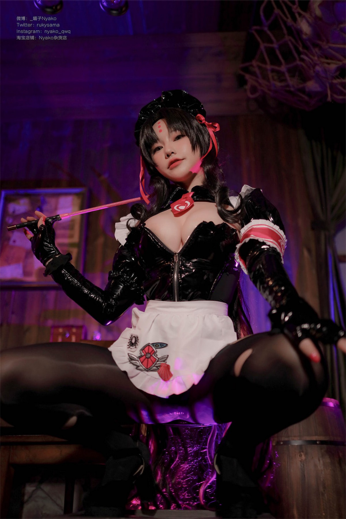 Xgyw.Net_网络美女Nyako喵子杀生院女仆主题性感黑色皮质女仆装配破烂黑丝撩人诱惑写真40P