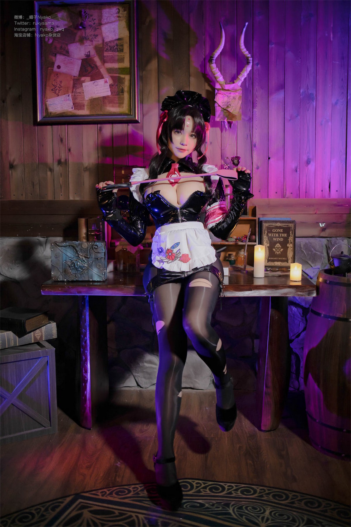 Xgyw.Net_网络美女Nyako喵子杀生院女仆主题性感黑色皮质女仆装配破烂黑丝撩人诱惑写真40P