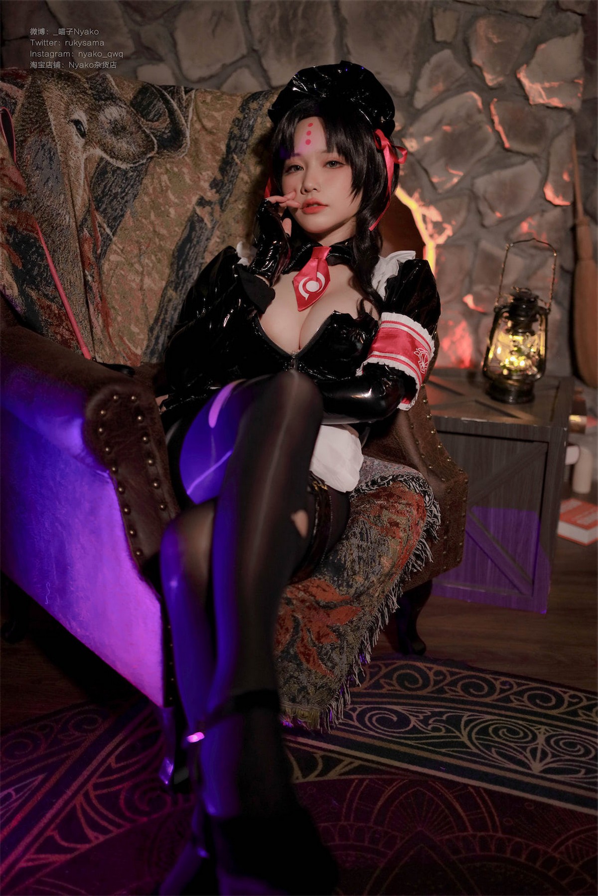 Xgyw.Net_网络美女Nyako喵子杀生院女仆主题性感黑色皮质女仆装配破烂黑丝撩人诱惑写真40P