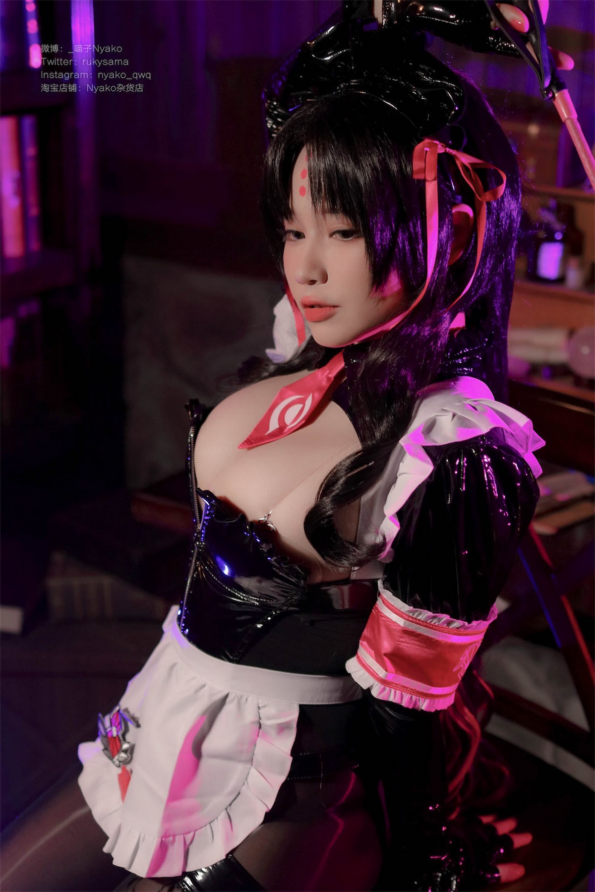 Xgyw.Net_网络美女Nyako喵子杀生院女仆主题性感黑色皮质女仆装配破烂黑丝撩人诱惑写真40P