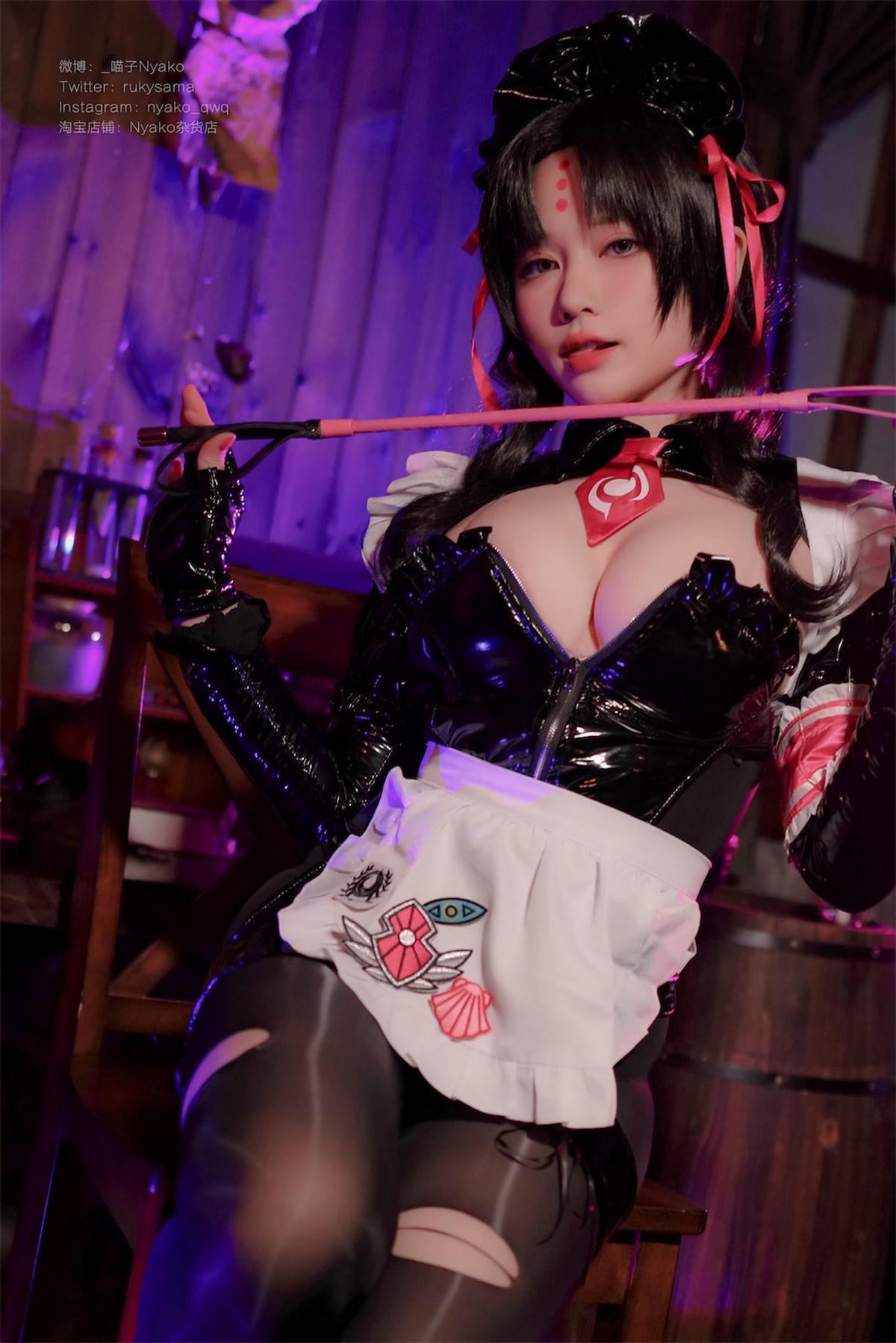 Xgyw.Net_网络美女Nyako喵子杀生院女仆主题性感黑色皮质女仆装配破烂黑丝撩人诱惑写真40P
