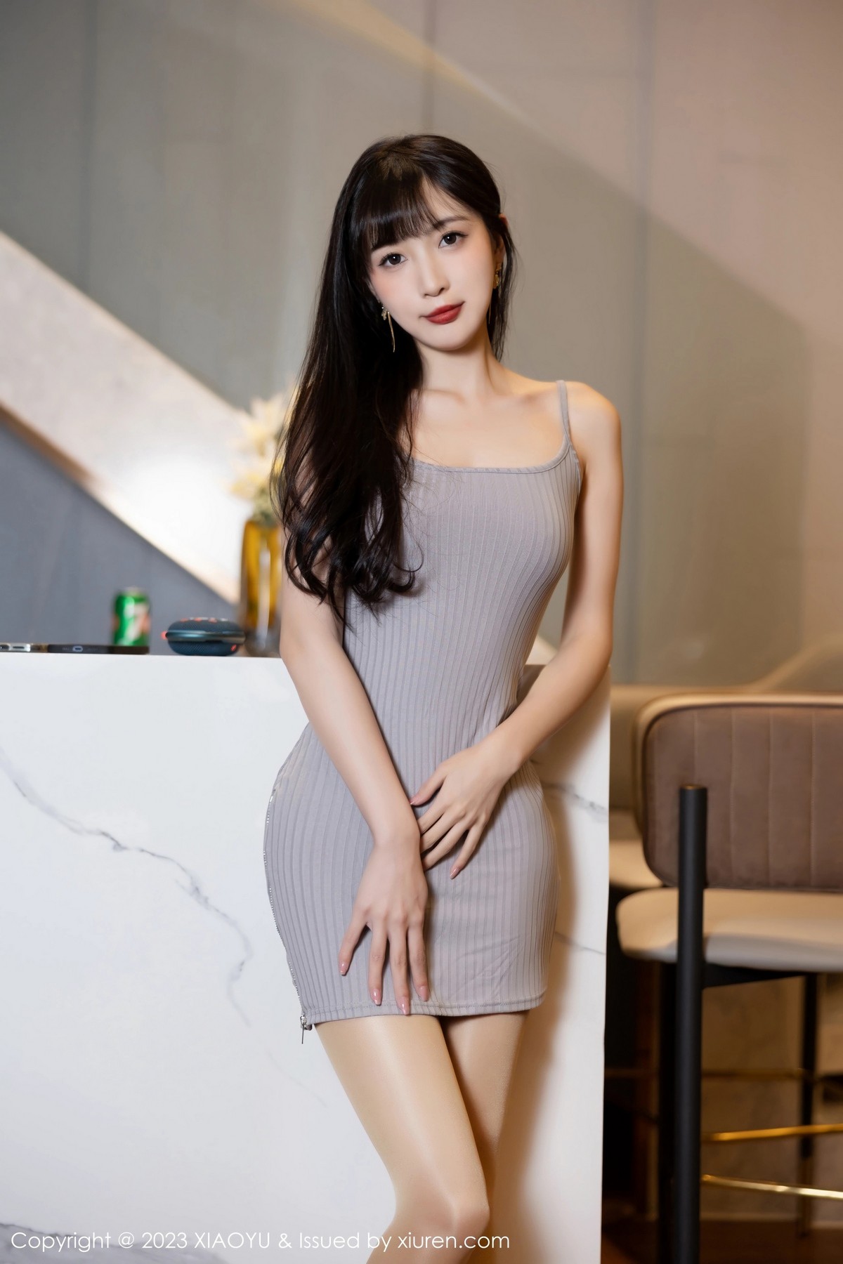 Xgyw.Net_[XiaoYu画语界]Vol.986_模特林星阑性感灰色吊带裙配超薄无内肉丝秀曼妙身姿诱惑写真83P