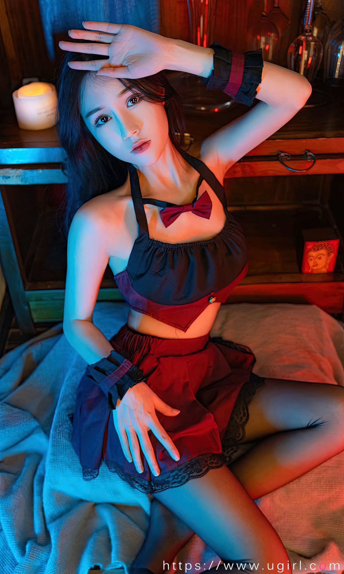 Xgyw.Net_[Ugirls爱尤物]No.2540_模特茯苓性感红色套装短裙配开档黑丝秀翘臀美腿诱惑写真35P